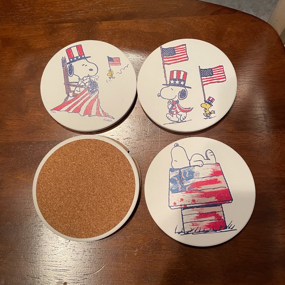 Peanuts snoopy patriotic set 4 coasters - Picture 2 of 2